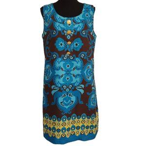 Jessica Howard Sleeveless Sheath Dress | Size 14 | Blue Brown Yellow